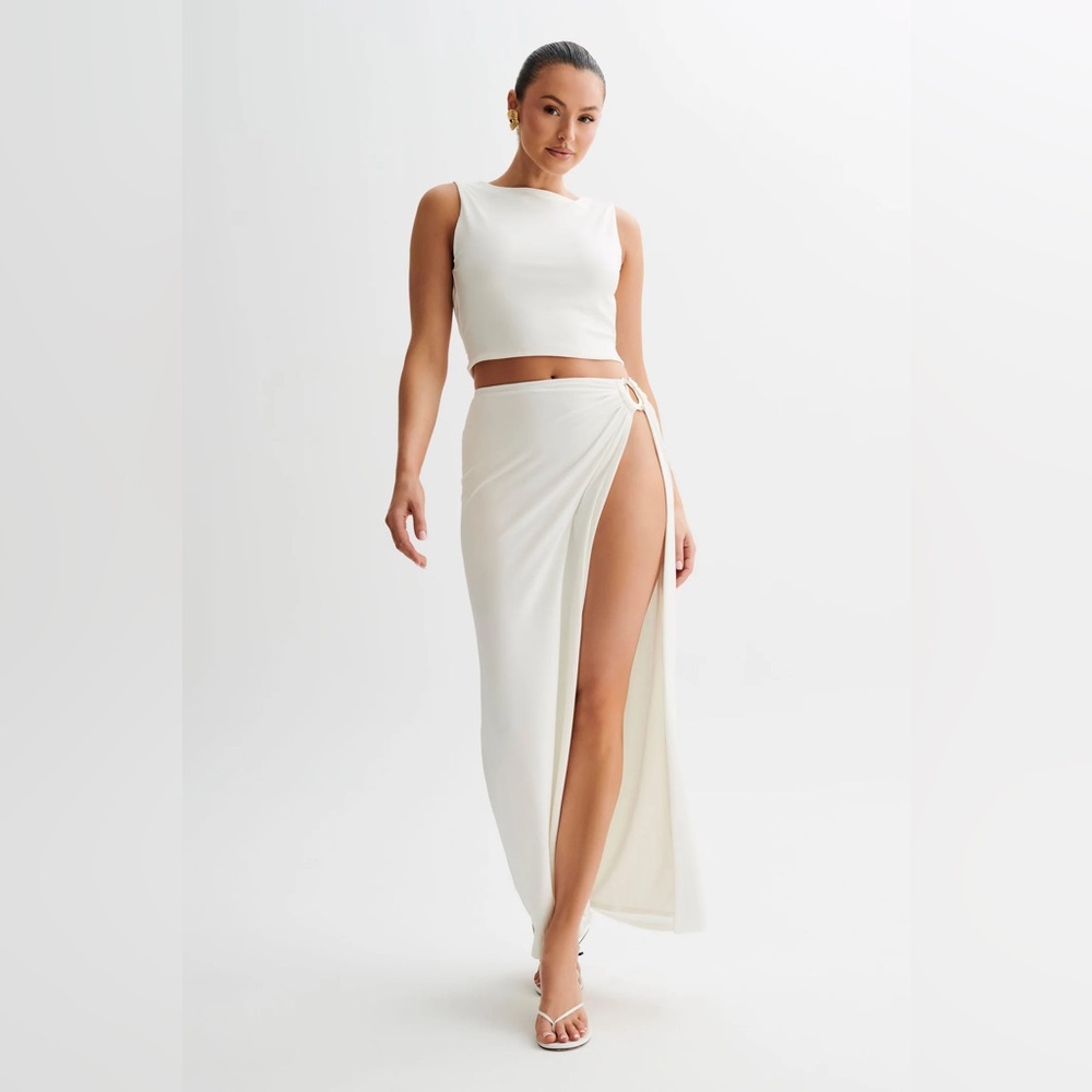 Meshki Suri Set | Slinky Maxi Skirt (Medium) & Slinky Cowl Back Top (Small) Whit